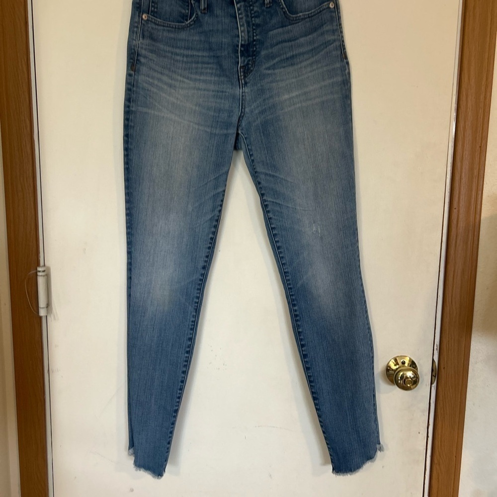 Madewell Blue High Rise 10 '' Stretchy Skinny Jeans with Raw Hem Size 29